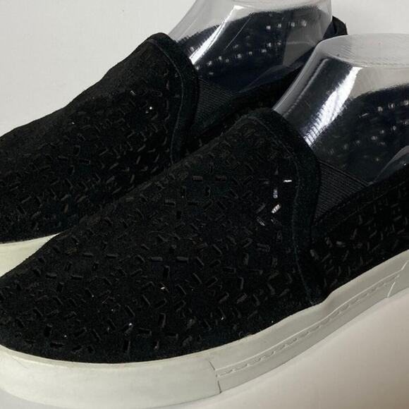 Joie Huxley Skate Sneaker size US 8 Black Laser Cut Suede Slip-on Platform - Picture 9 of 9